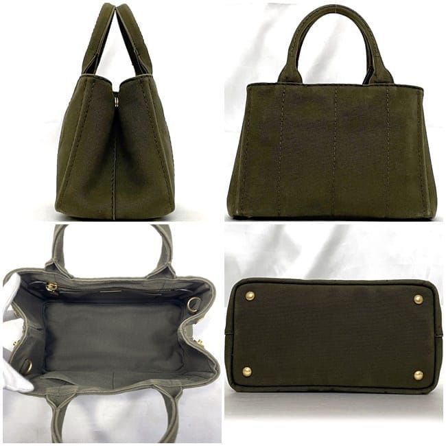 Prada 2 Way Bag Canapa Tote F22949 Khaki