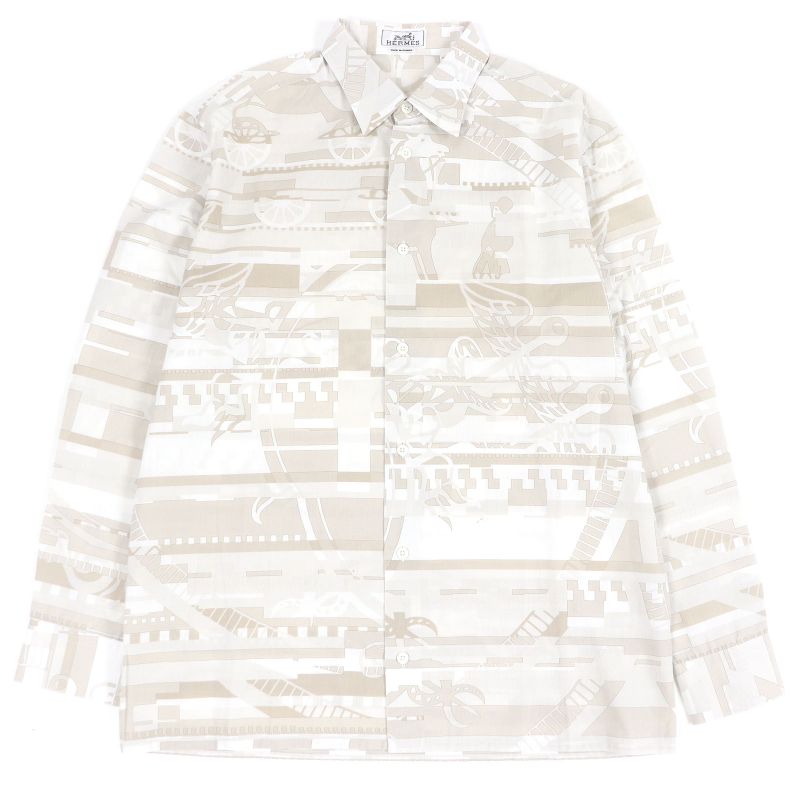 Hermes 100% Cotton Abstract Total Pattern Sleeve Serie Buttons Long Sleeves