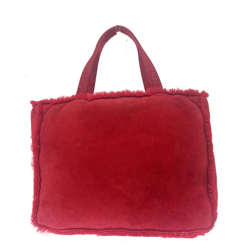 Chanel Handbag Fur Bag Leather Red 86ka838
