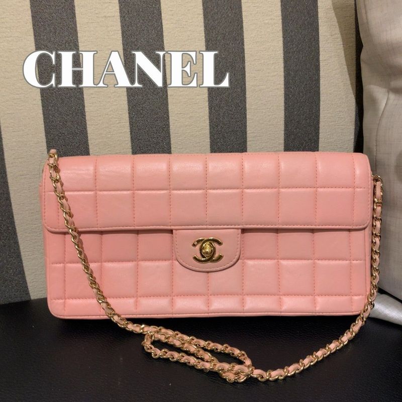 ◎ Authentic Chanel Chocolate Bar Matelasse Shoulder Bag Pink Lambskin Gold