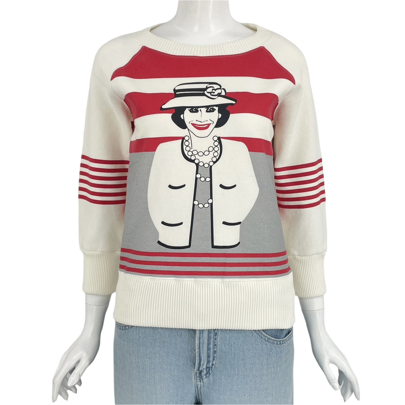 Chanel Mademoiselle Sweatshirt Top 01A Size 38 White X Red