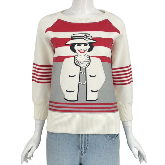 Chanel Mademoiselle Sweatshirt Top 01A Size 38 White X Red