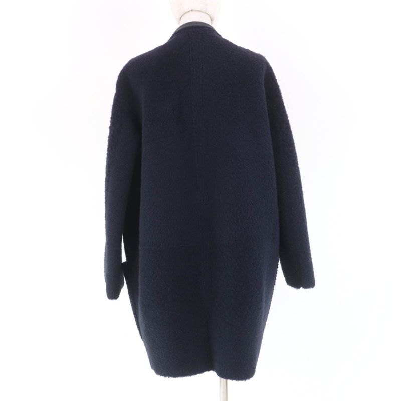 Celine 2 8h34/4238 Phoebe Philo Egg Crombie Reversible Mouton Coat Dark Navy 38