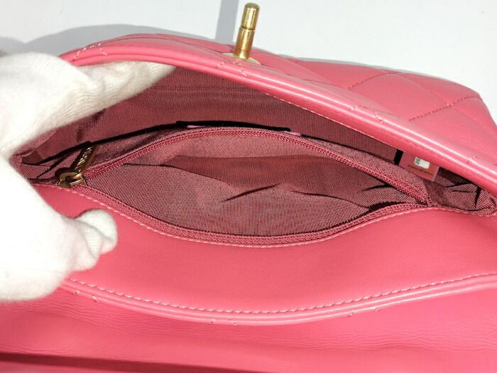 Chanel Top Handle Chain Shoulder Bag Leather Pink