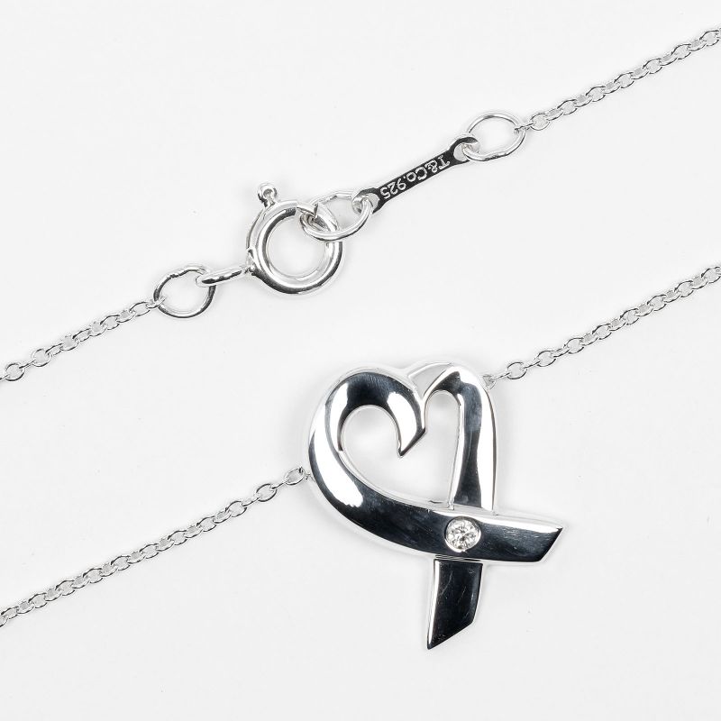 Tiffany & Co Loving Heart 925 Silver X 1P Diamond Ladies 2.66g Necklace