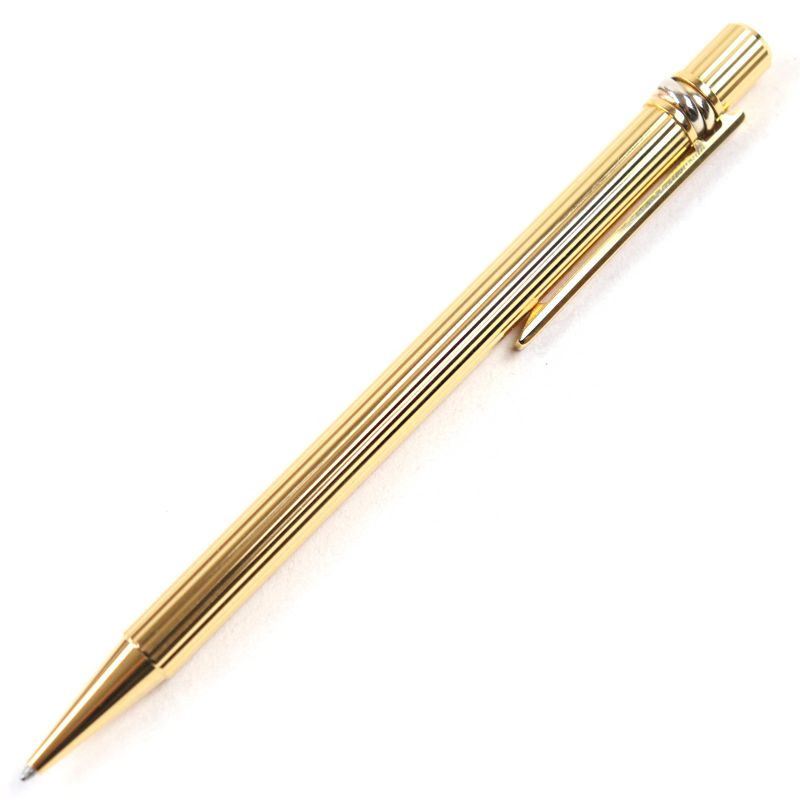 Cartier Trinity Ballpoint Pen With Logo Engraving Twist Closure Blue Ink Gold