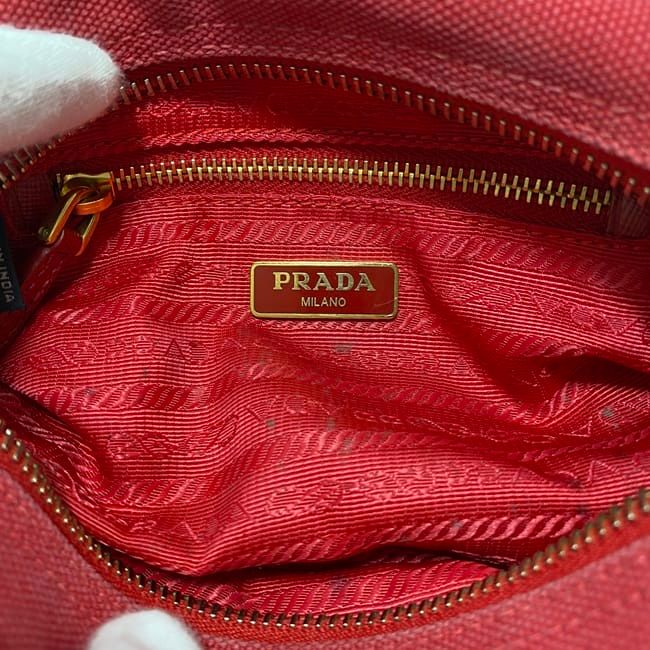 Prada Pouch Red 1n0175 Small Bag Canvas Leather Preowned