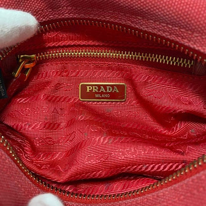 Prada Pouch Red 1n0175 Small Bag Canvas Leather Preowned