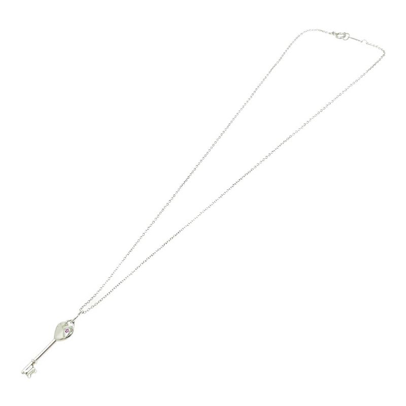 Tiffany & Co Silver Pink Sapphire Heart Key 1p Necklace 3.2g 925 Engraved