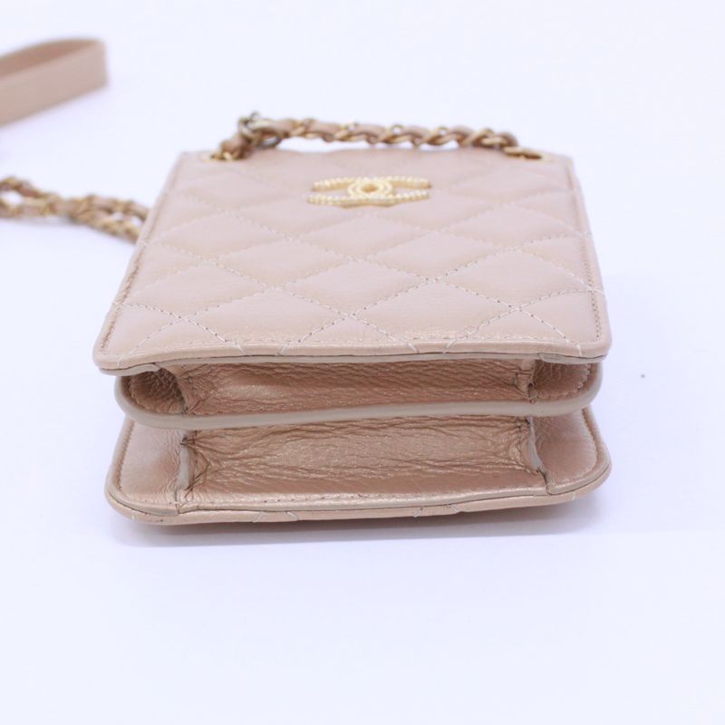 Chanel Chain Shoulder Bag Leather Beige Shoulder Bag Gold