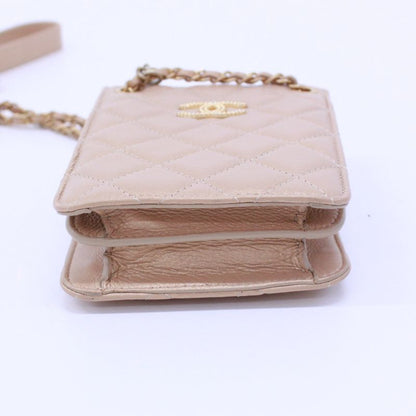 Chanel Chain Shoulder Bag Leather Beige Shoulder Bag Gold