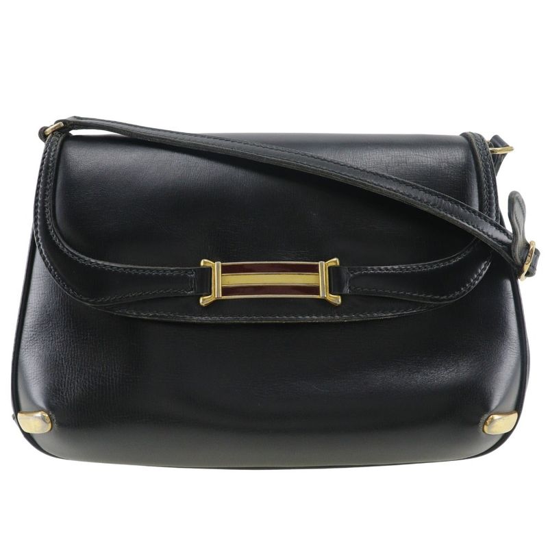 Gucci Old Gucci Sherry Line 2WAY Clutch Calf Black Ladies Shoulder Bag