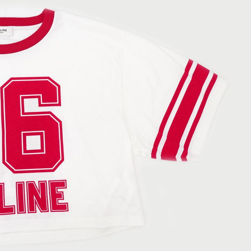 Celine Crop T-shirt L Size White Red White Red Cotton Apparel Clothes
