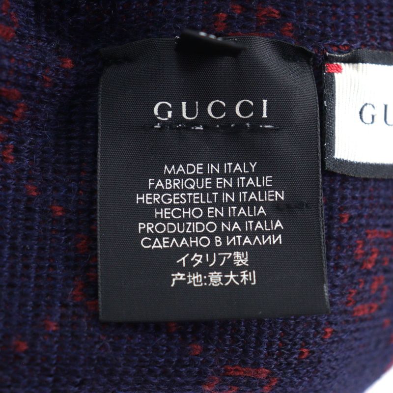 Gucci 534812 4g295 Alpaca 85% GG Beanie Knit Cap Navy Red M 58 Made In Italy