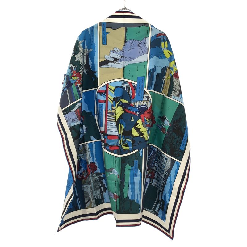 Hermes 20ss Wow Carré Double Face 90 Silk Scarf Blue and Multicolor