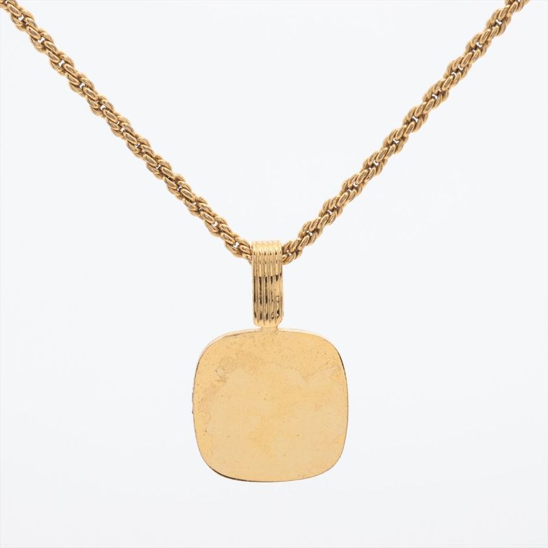 Christian DIOR Logo Necklace GP With Rhinestones Gold