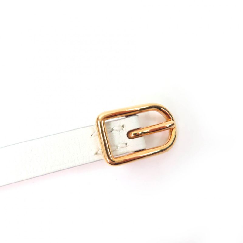 Hermes Maul Bracelet Pink Gold Hardware Leather White T2 C Engraved With Box