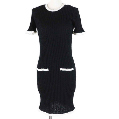 CHANEL P72078 Bicolor Short Sleeve Dress With Coco Mark Buttons Black White 36