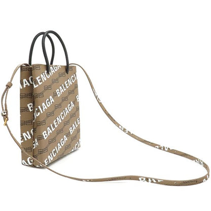 Balenciaga 2way Bag Large Shopping Bag Coated Canvas Leather Brown Gold