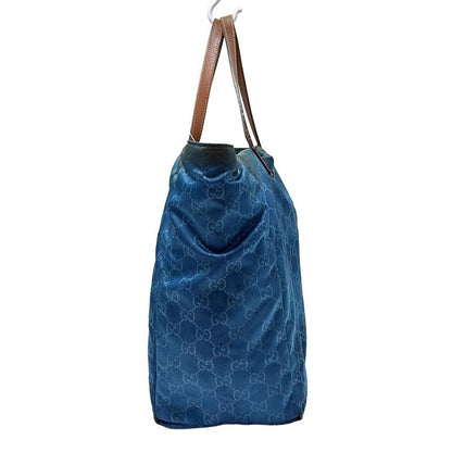 Gucci Tote Bag GG Pattern 282439 Blue And Brown Leather