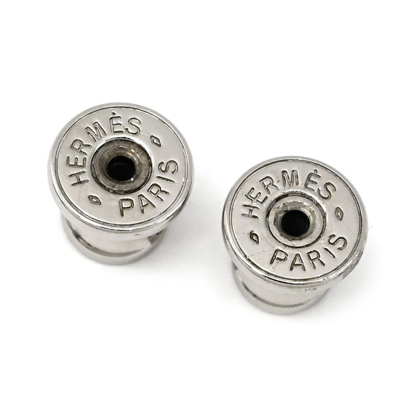 Hermes Earrings Tattersalls Enamel Metal Navy X White Horse Print [box