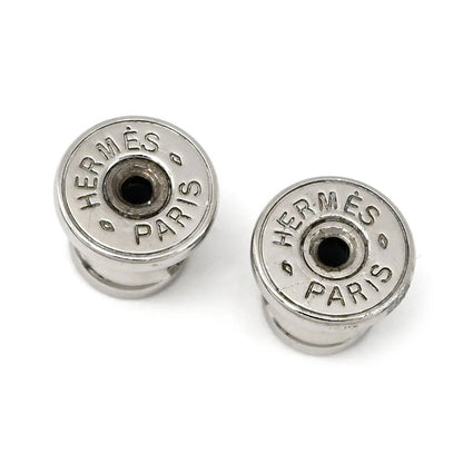 Hermes Earrings Tattersalls Enamel Metal Navy X White Horse Print [box