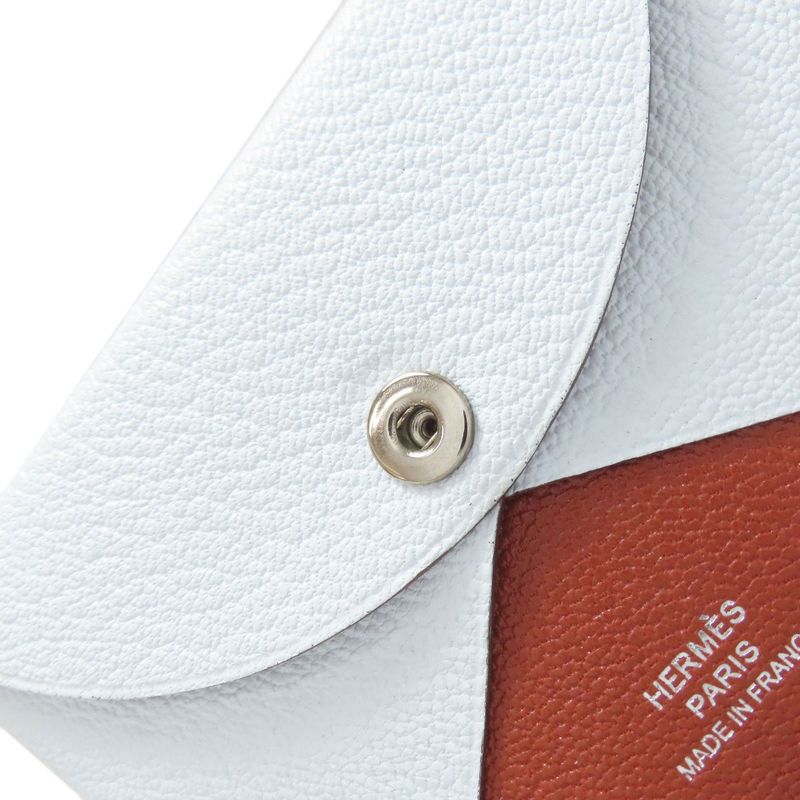 Hermes Calvi Blue Brume Silver Hardware Card Case Chevre Women