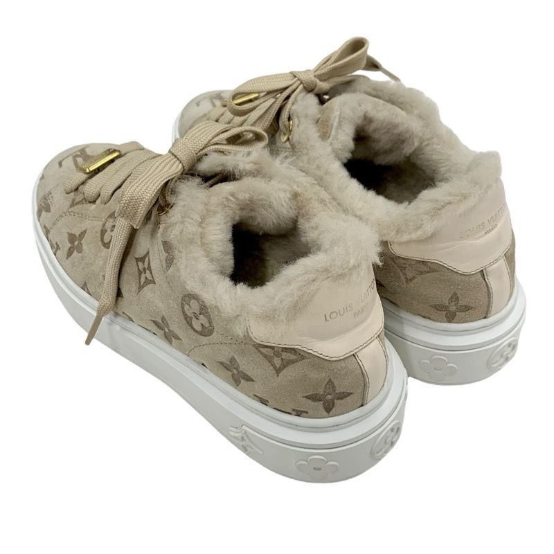 Louis Vuitton Time Out Line Monogram Sneakers Shoes Suede Leather Mouton Beige