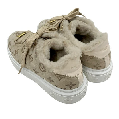 Louis Vuitton Time Out Line Monogram Sneakers Shoes Suede Leather Mouton Beige
