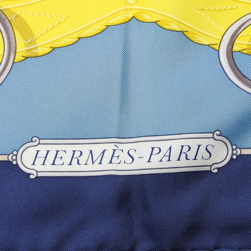 Hermes Scarf Carré 90 Silk Multicolor Ice Blue Yellow LIFT Profile Women Hermes