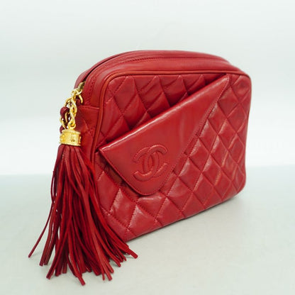 Chanel Shoulder Bag Matelasse Lambskin Red Gold Hardware Women