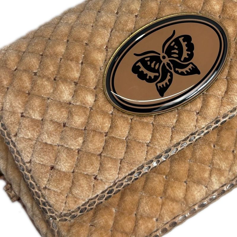 Bottega Veneta Shoulder Bag Postier Velvet Water Snake Leather Pink Beige