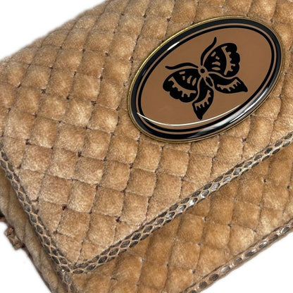 Bottega Veneta Shoulder Bag Postier Velvet Water Snake Leather Pink Beige