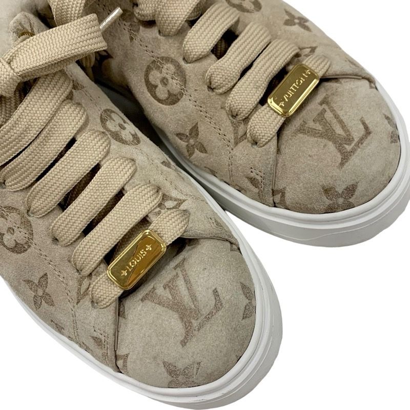 Louis Vuitton Time Out Line Monogram Sneakers Shoes Suede Leather Mouton Beige