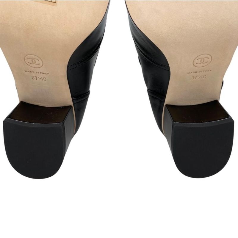 Chanel Heel Pumps Mary Jane G46443 37 1 2 Size Leather Coco Mark Black Gold