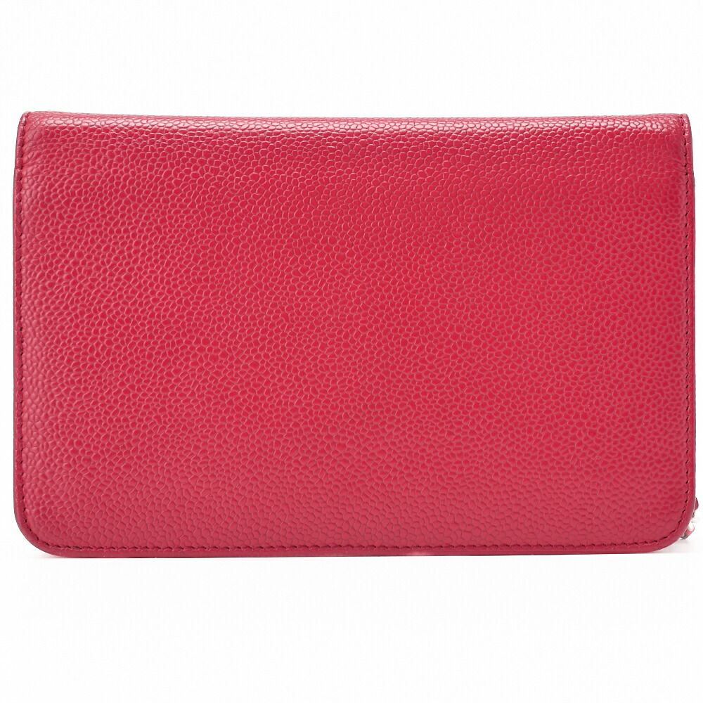 Chanel Shoulder Bag Chain Wallet Caviar Skin Rose Pink Silver Hardware Push