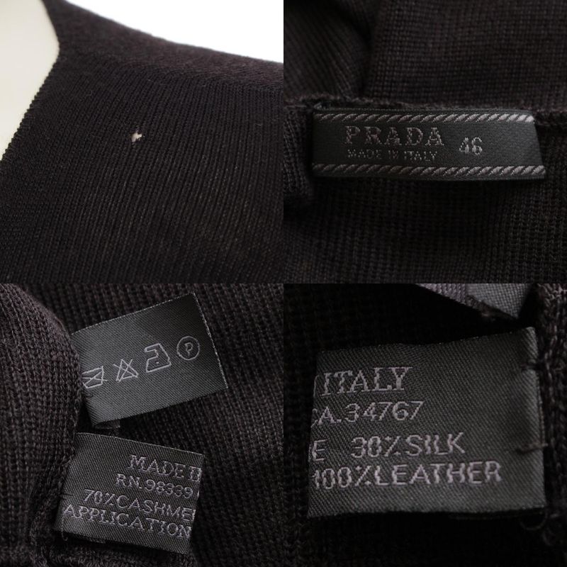 Prada Cashmere Silk Archive Ribbon Design V-neck Long Sleeve Cardigan Top Black