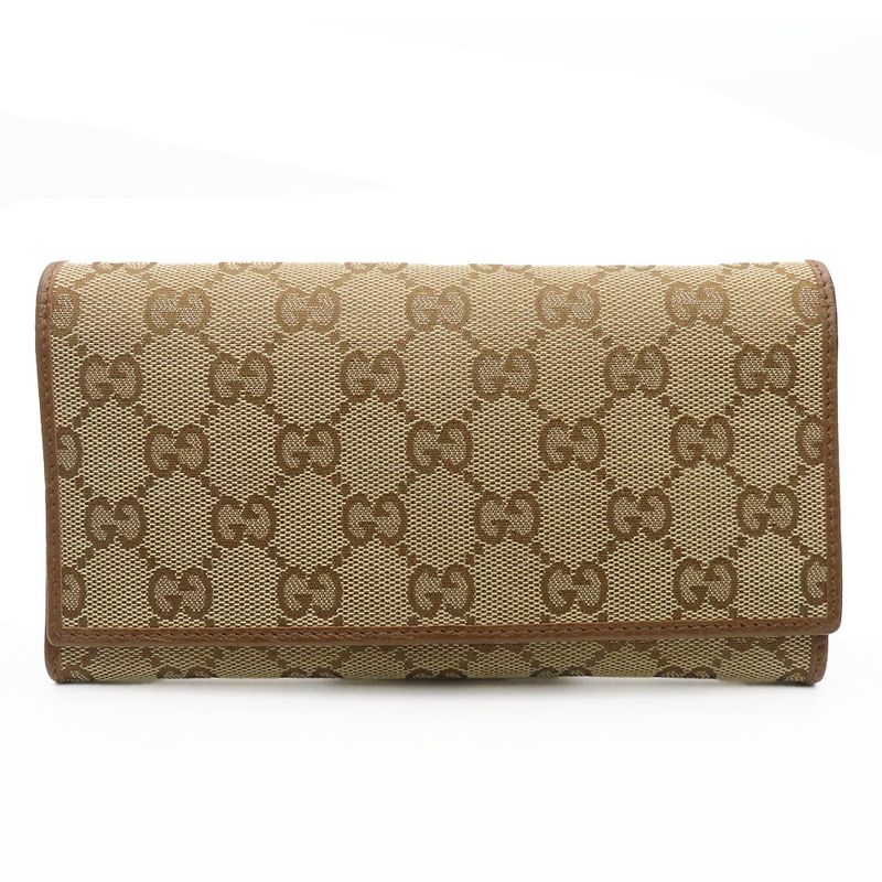 Gucci Long Wallet 346058 GG Canvas Leather Brown Fold Small Women Ladies Women