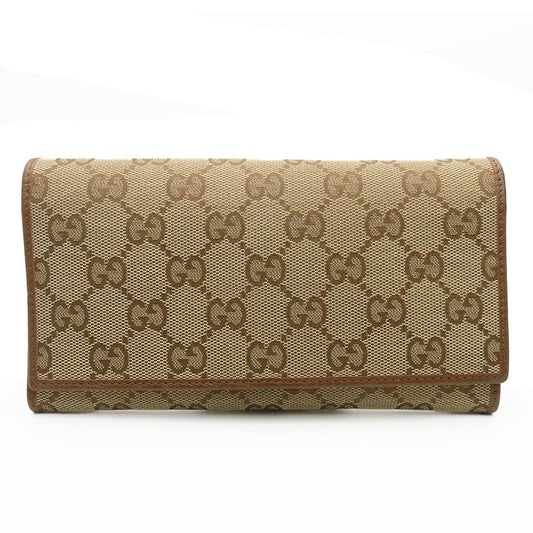Gucci Long Wallet 346058 GG Canvas Leather Brown Fold Small Women Ladies Women