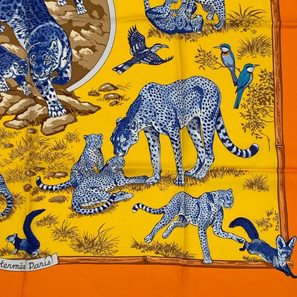 Hermes Carre 90 Tendresse Feline Wild Gentleness Scarf Silk Orange