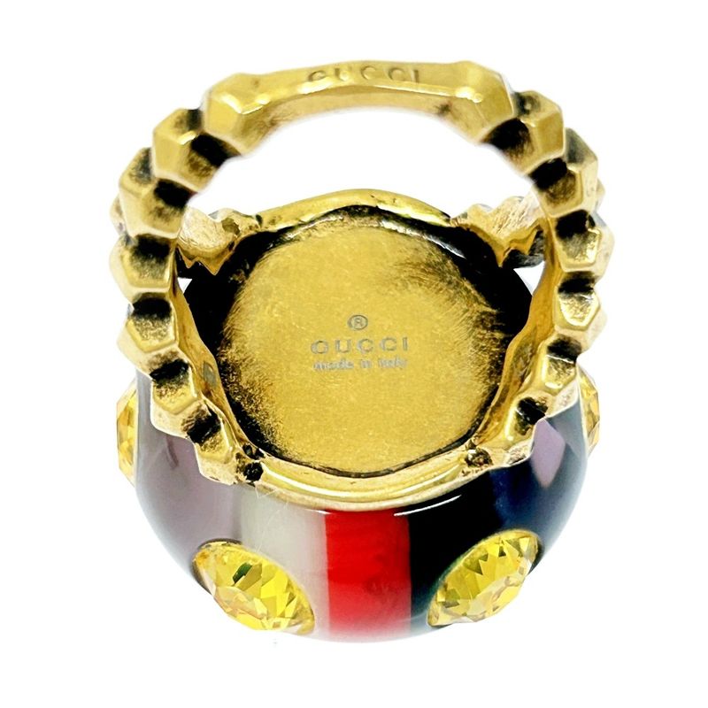 Gucci GP Rhinestone Vintage Web Ring Yellow 307431 Ring with Box