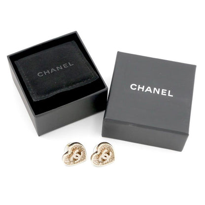 Chanel Earrings Earring Gold Black Coco Mark Rhinestone Heart
