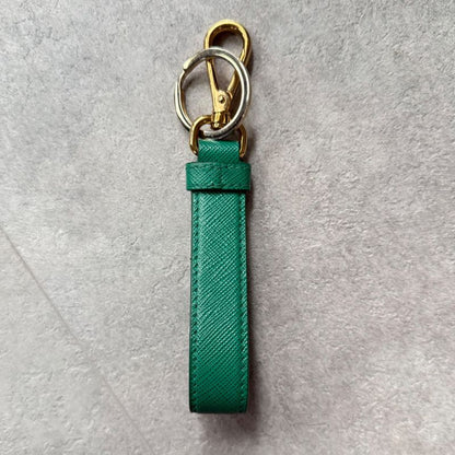 Prada Triangle Logo Plate Key Ring Key Holder Saffiano Leather 1pp142 Green