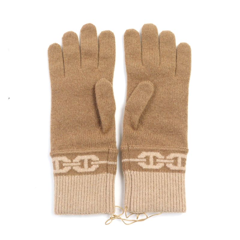 Hermes Haven Cashmere Chateigne Biscuit Chaine D'ancre Knitted Gloves M With