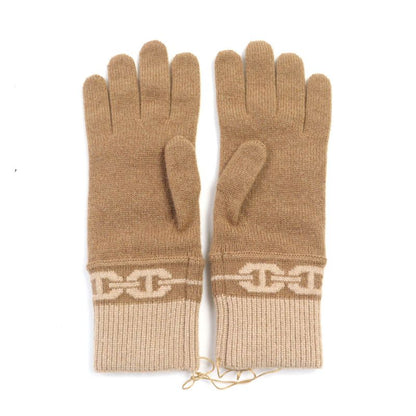 Hermes Haven Cashmere Chateigne Biscuit Chaine D'ancre Knitted Gloves M With