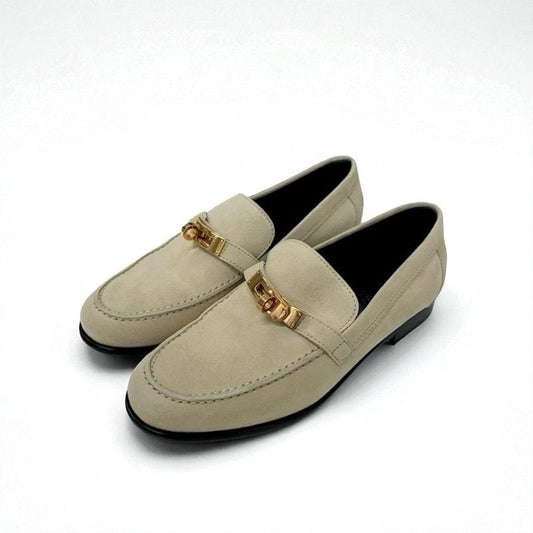 Hermes D'esting Loafers Leather Shoes Leather Beige Gold Kelly Hardware