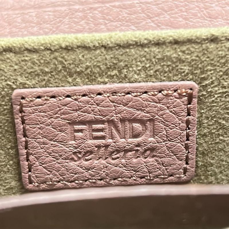 Fendi Coin Case Selleria 8m0313 Pink Gray Round Zipper Leather