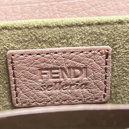 Fendi Coin Case Selleria 8m0313 Pink Gray Round Zipper Leather