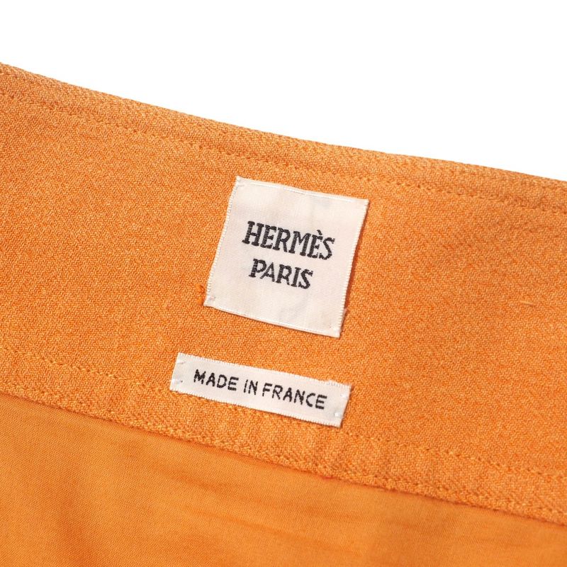 Hermes Skirt Size 40 Front Button Tucked Skirt Belt Decoration Linen Blend