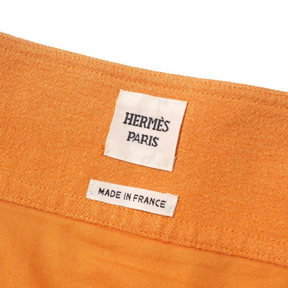 Hermes Skirt Size 40 Front Button Tucked Skirt Belt Decoration Linen Blend